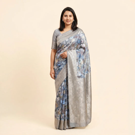 Elegant Grey Silk Saree