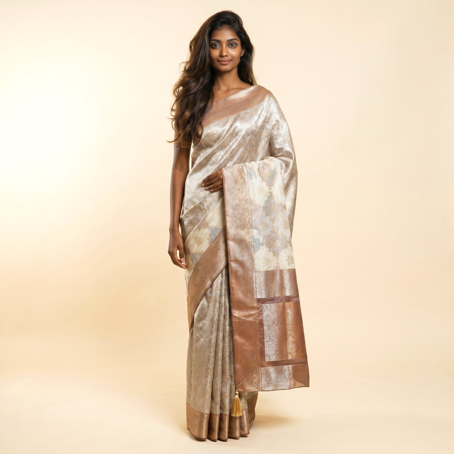Multicolor Katran Silk Saree on model - back