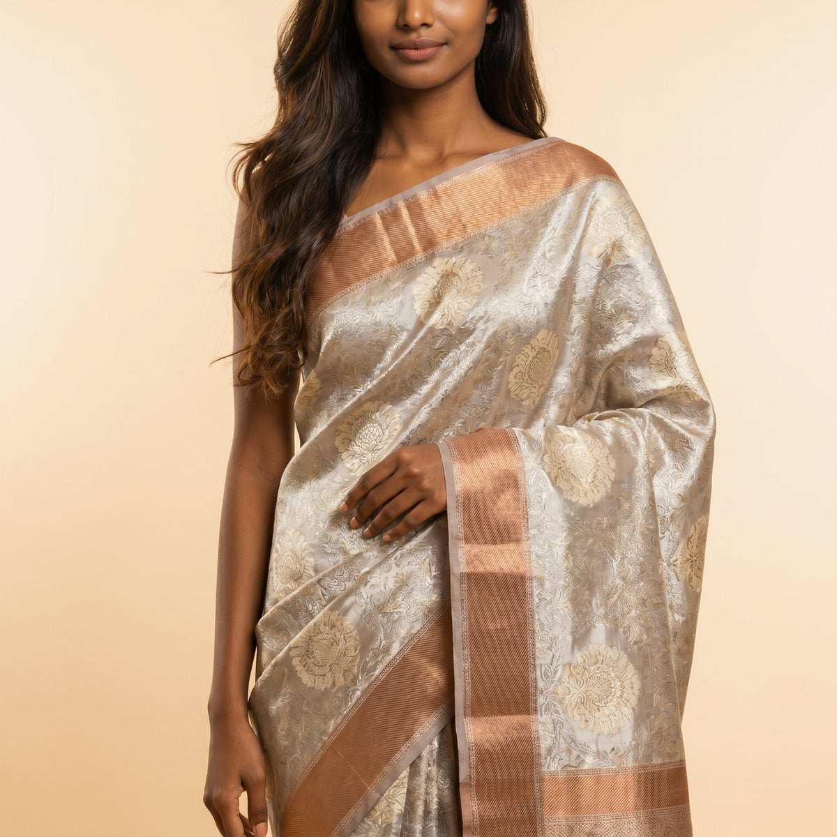 Multicolor Katran Silk Saree on model - detail