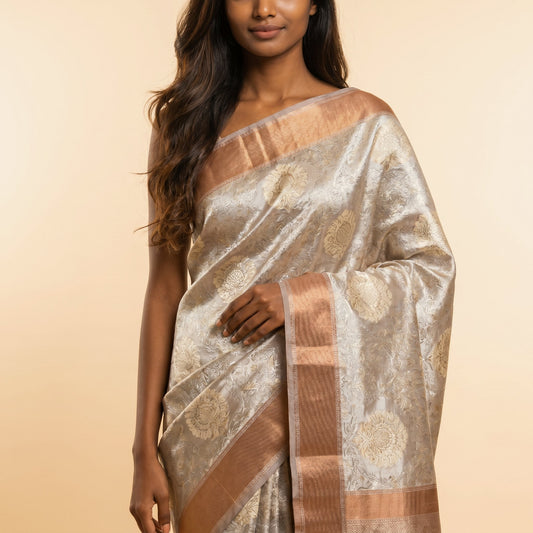 Multicolor Katran Silk Saree on model - detail