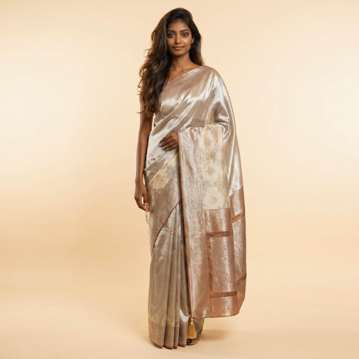 Multicolor Katran Silk Saree on model - front