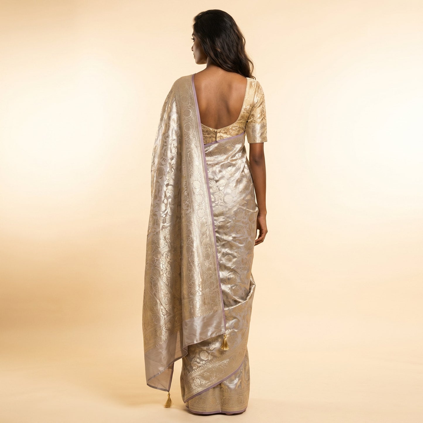 Multicolor Katran Silk Saree on model - back