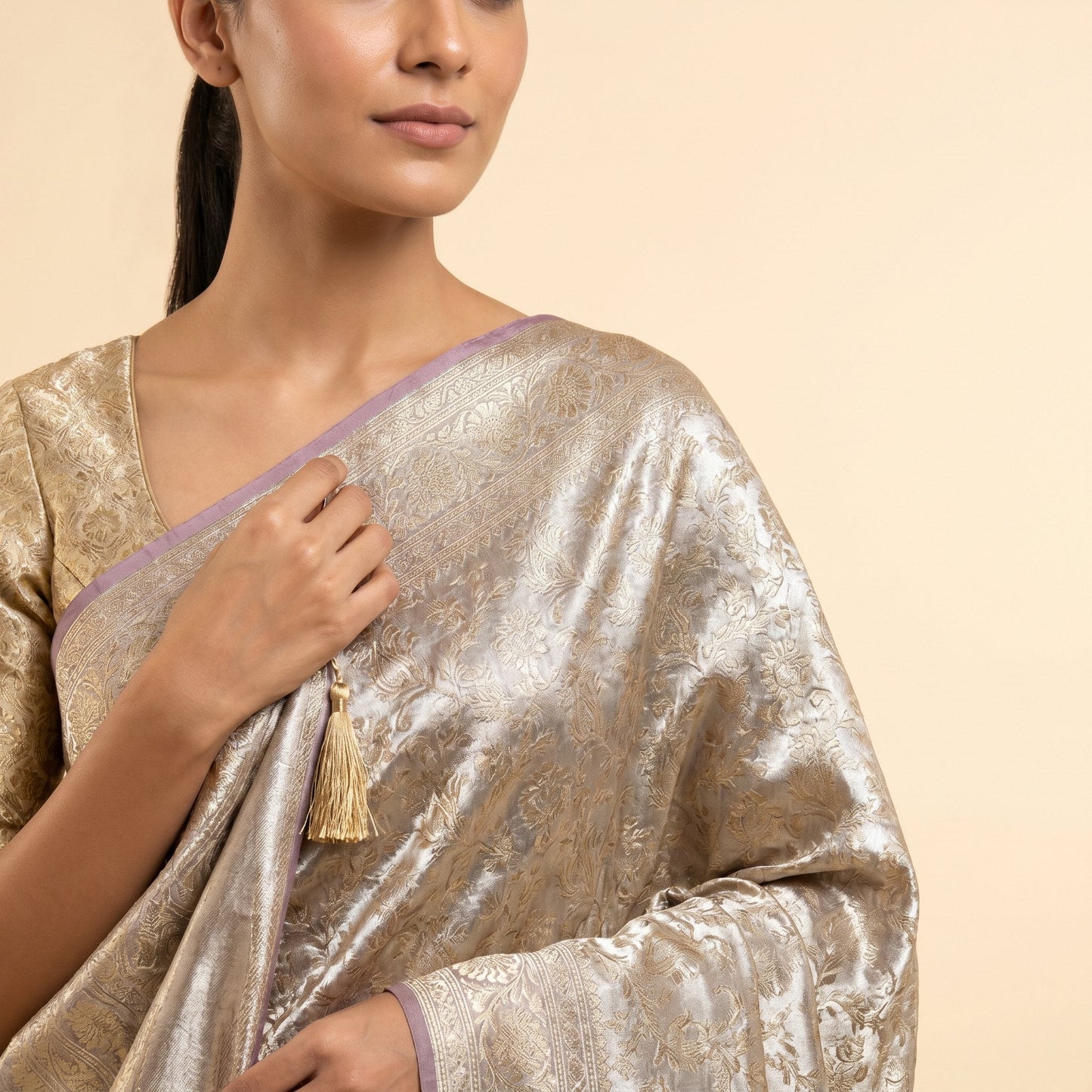 Multicolor Katran Silk Saree on model - detail