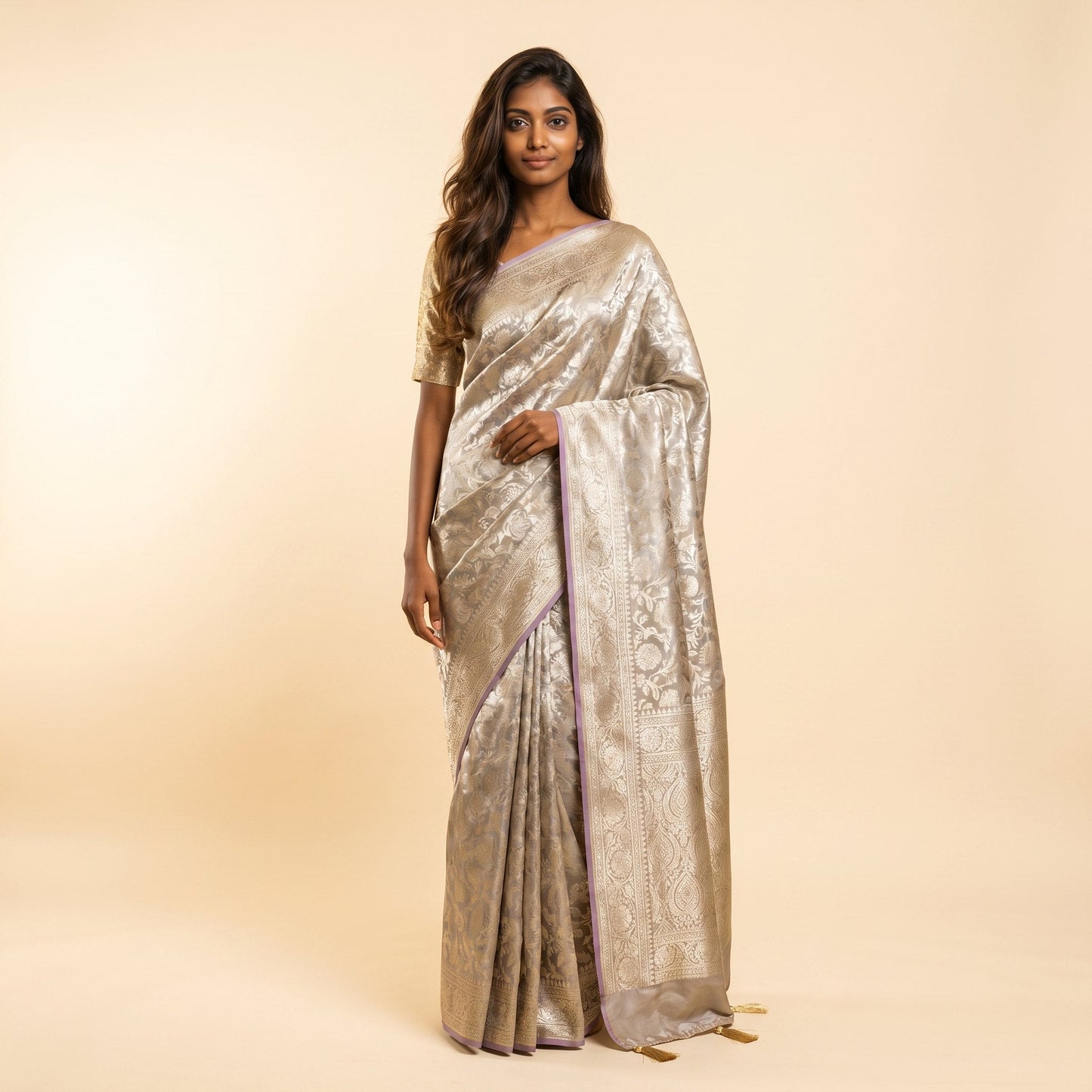 Multicolor Katran Silk Saree on model - front