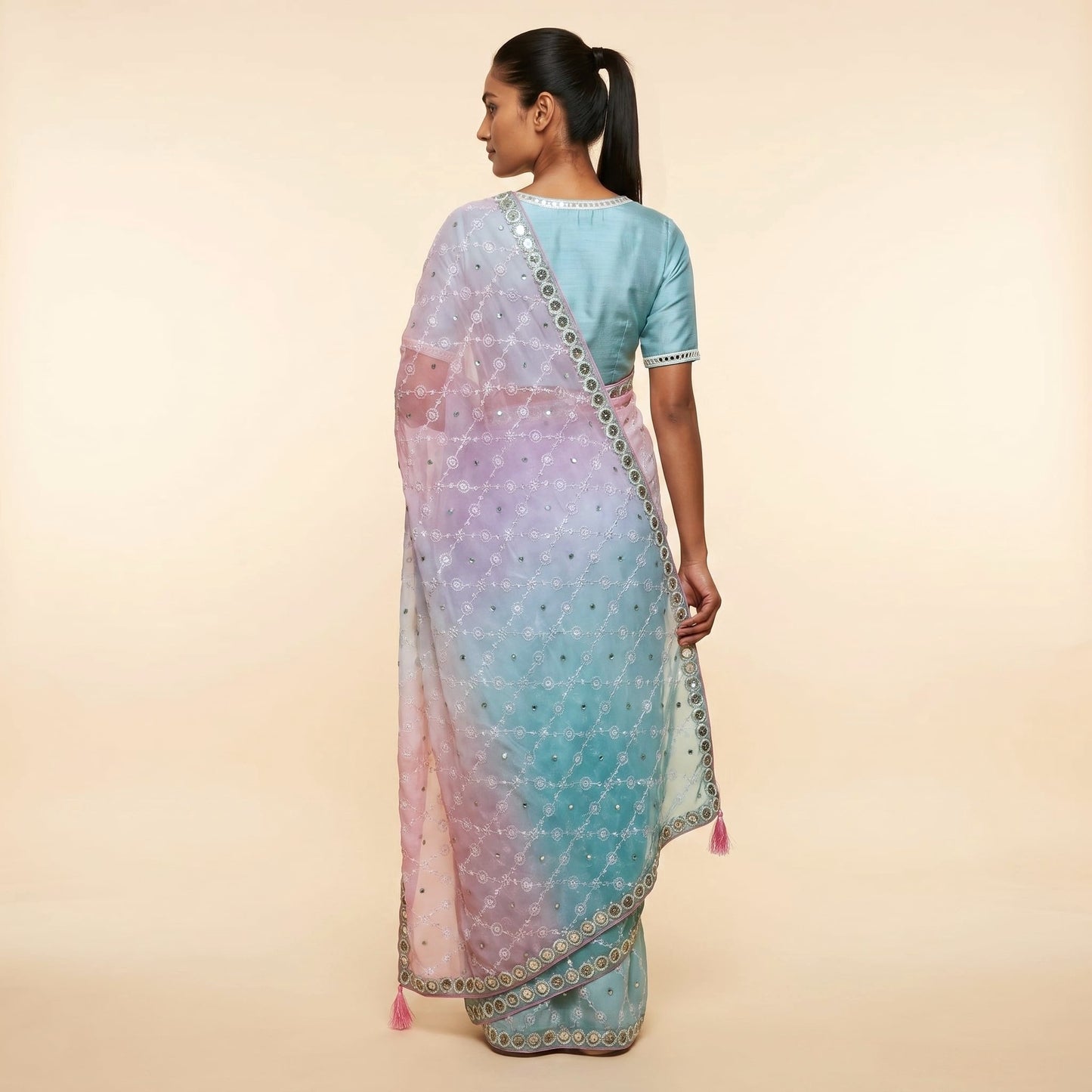 Multicolor Chiffon Elegance Saree on model - back
