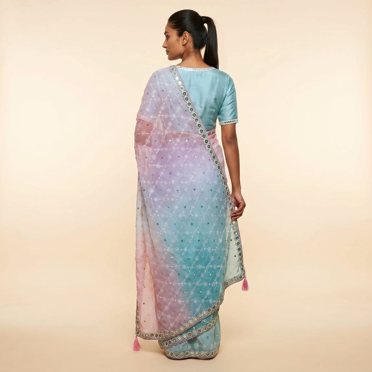 Multicolor Chiffon Elegance Saree on model - back