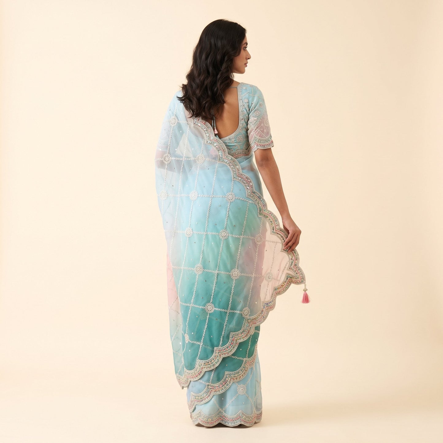 Multicolor Chiffon Elegance Saree on model - back