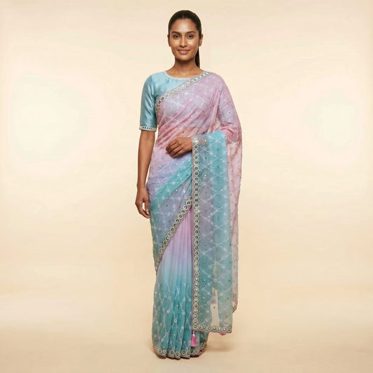 Multicolor Chiffon Elegance Saree on model - front