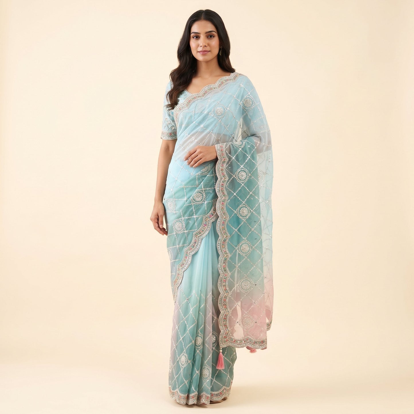 Multicolor Chiffon Elegance Saree on model - front