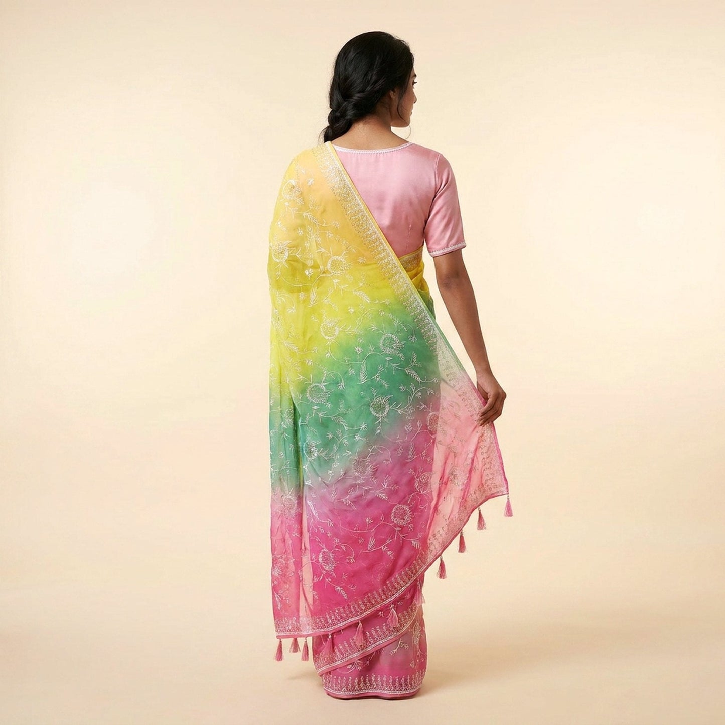 Radiant Multicolor Chiffon Saree on model - back