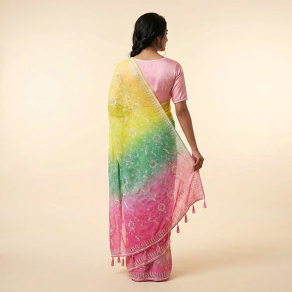 Radiant Multicolor Chiffon Saree on model - back