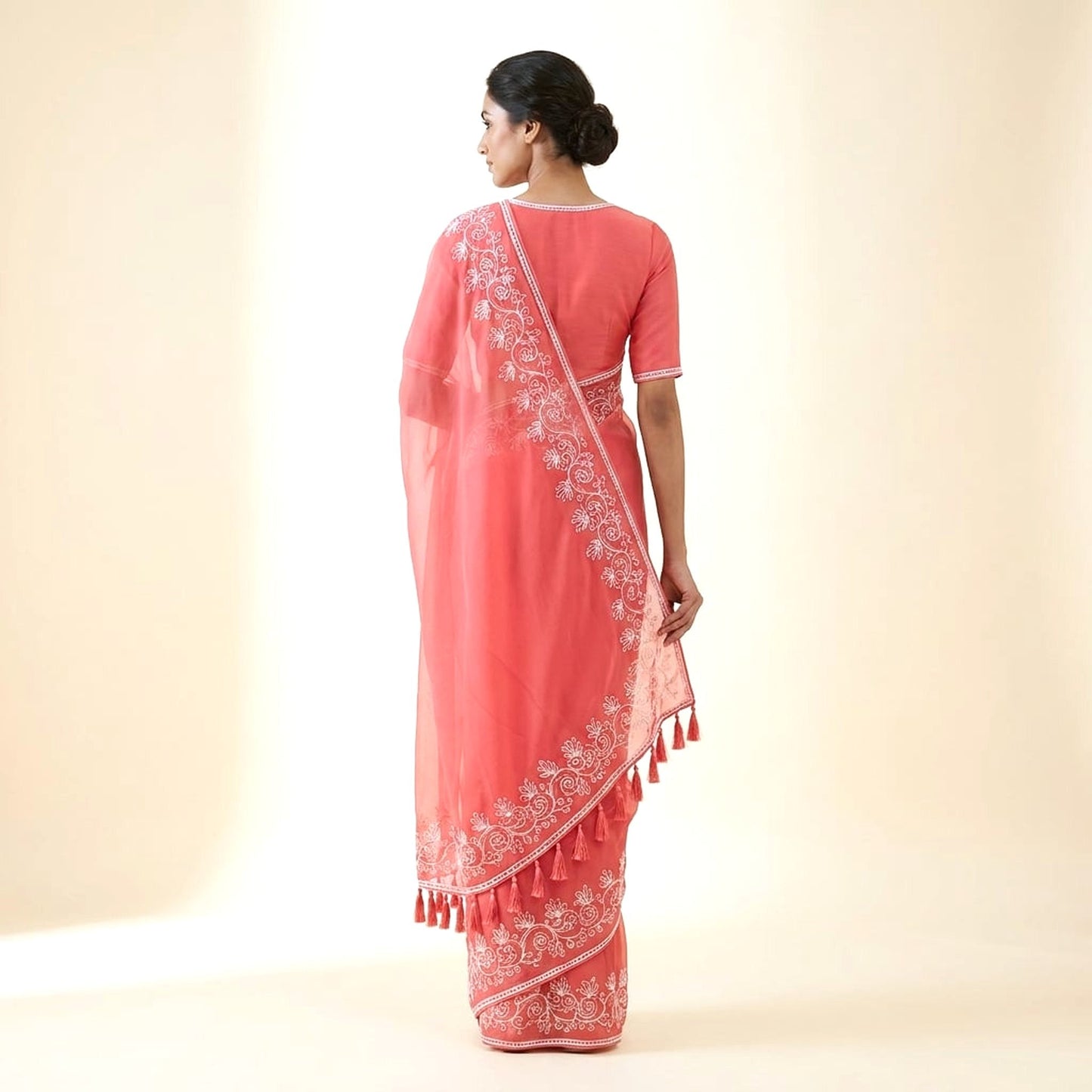 Radiant Orange Chiffon Saree (b) on model - back