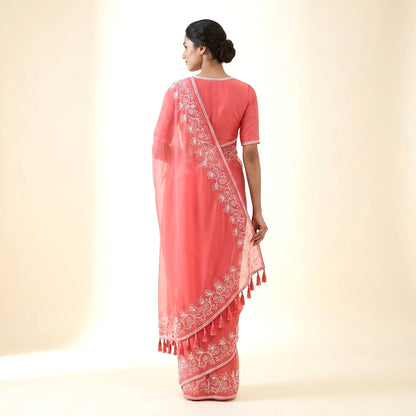 Radiant Orange Chiffon Saree on model - back