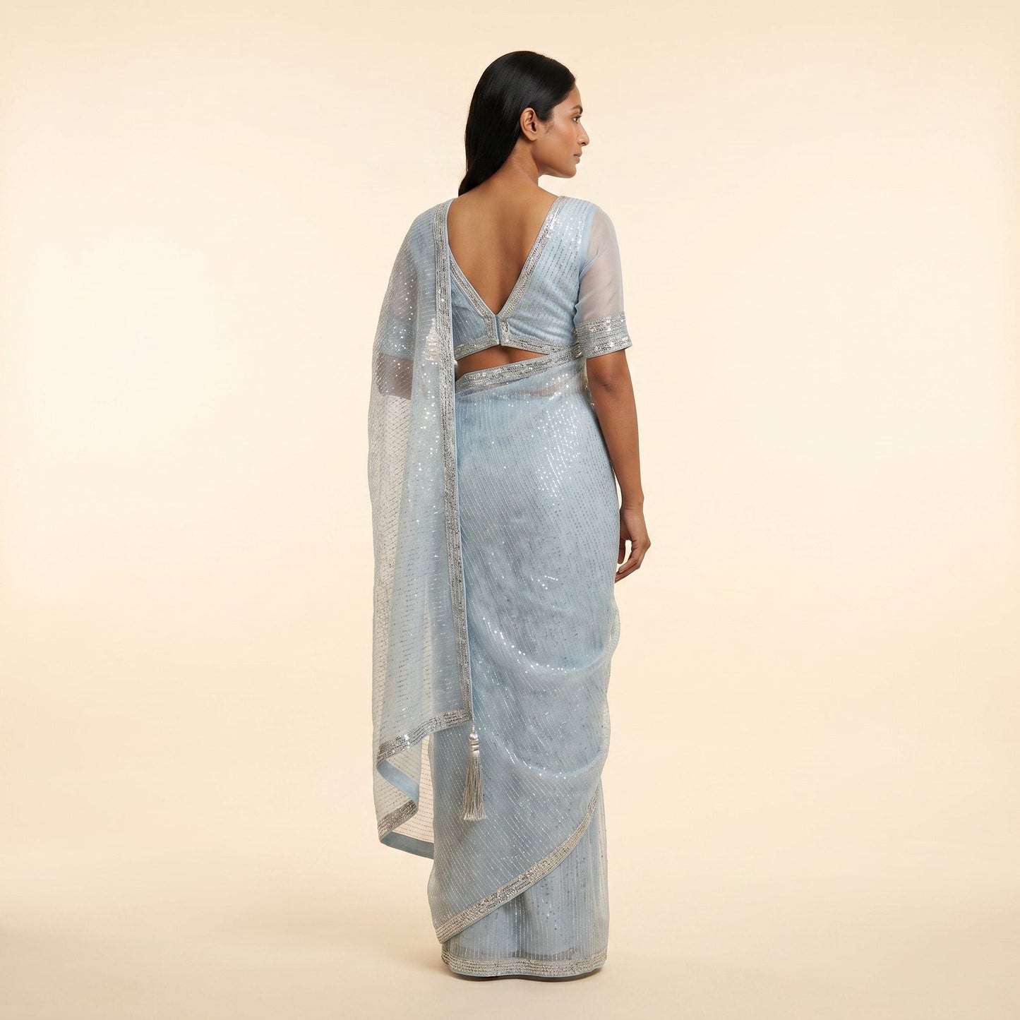 Powder Blue Saree on model - back