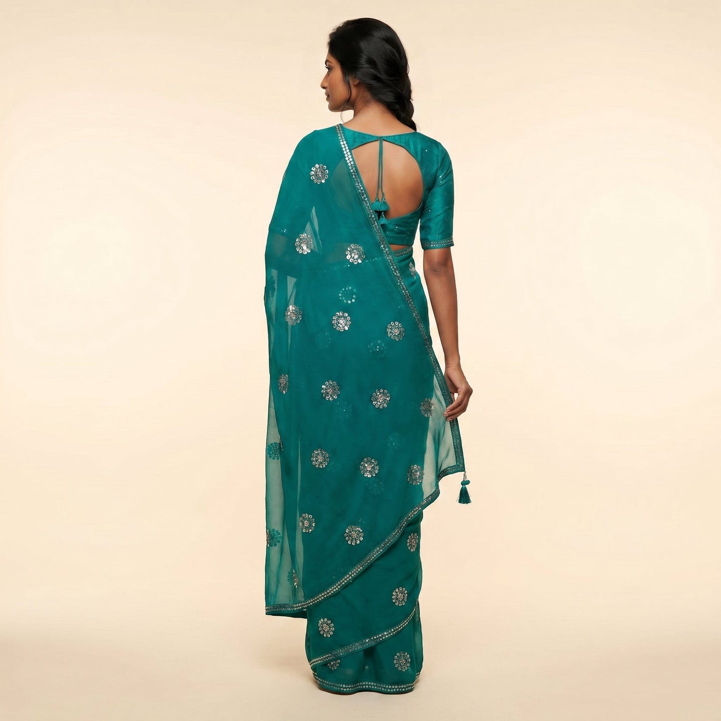 Powder Blue Saree on model - front