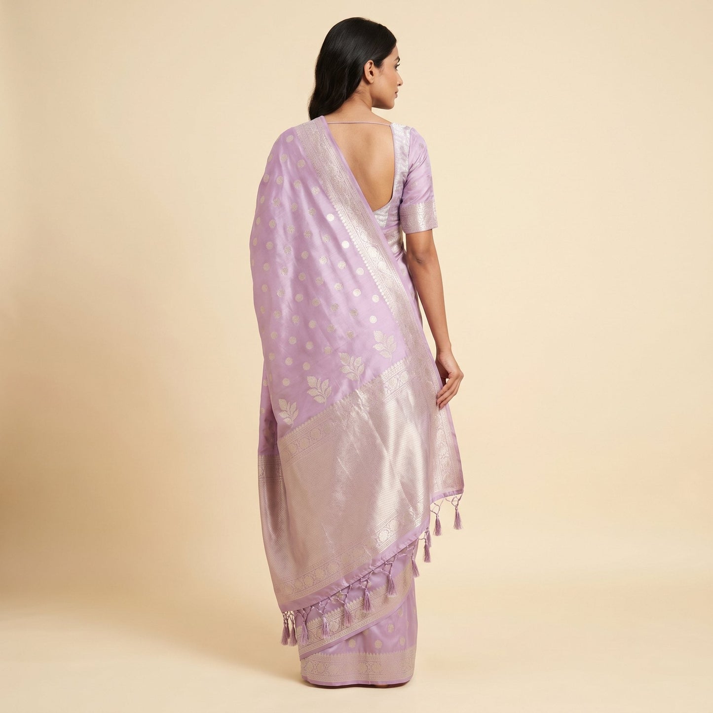 Purple Silk Saree on model - back