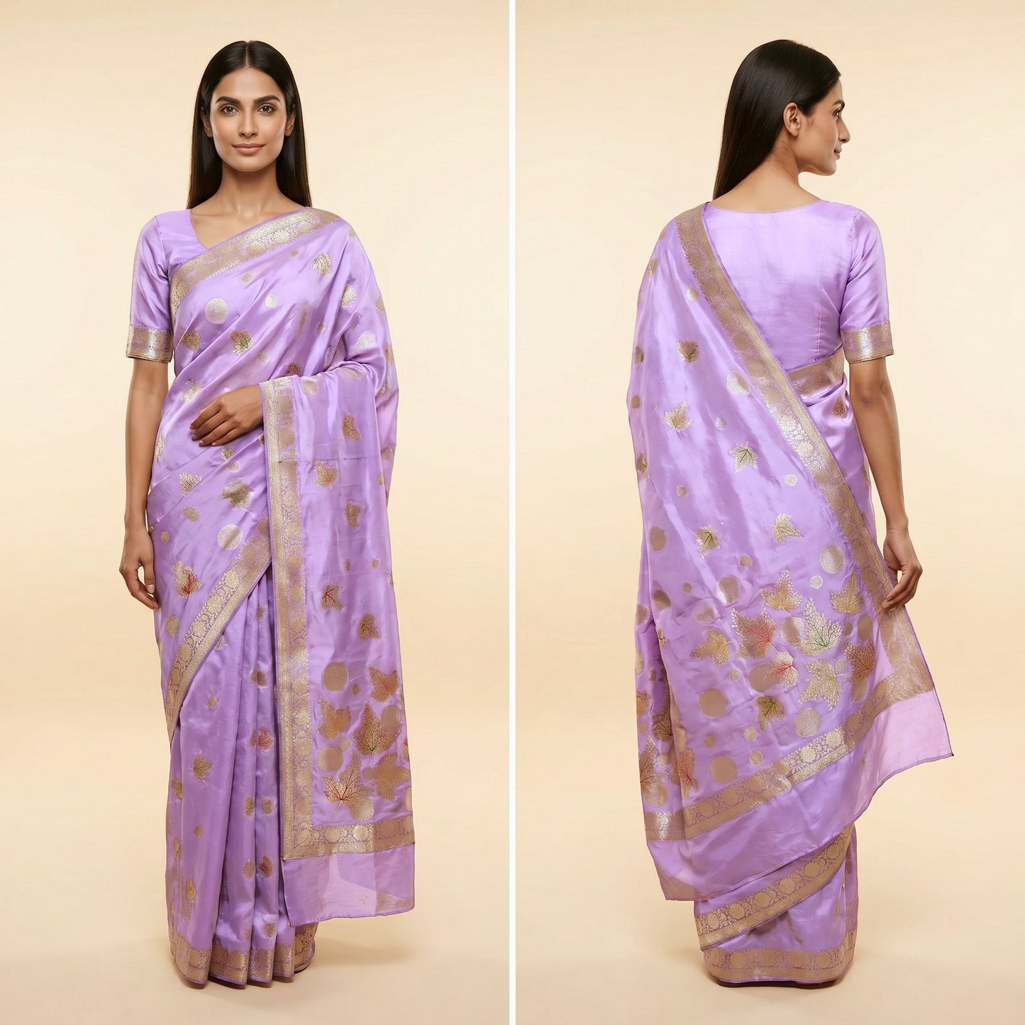 Purple Silk Saree on model - back
