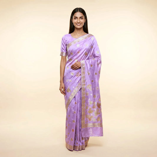 Purple Silk Saree on model - front