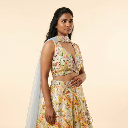 House of Daisy Radiant Raw Silk Lehenga - embroidered bodice and waistband detail