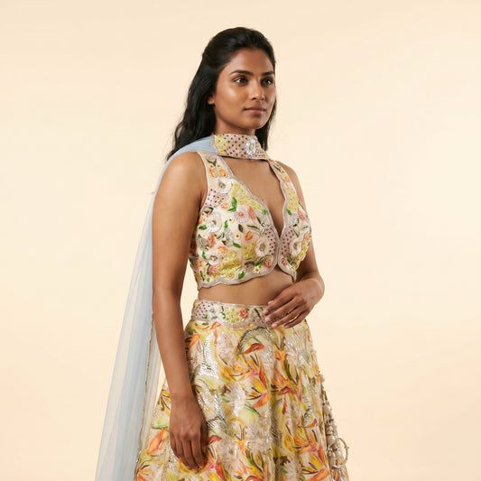 House of Daisy Radiant Raw Silk Lehenga - embroidered bodice and waistband detail