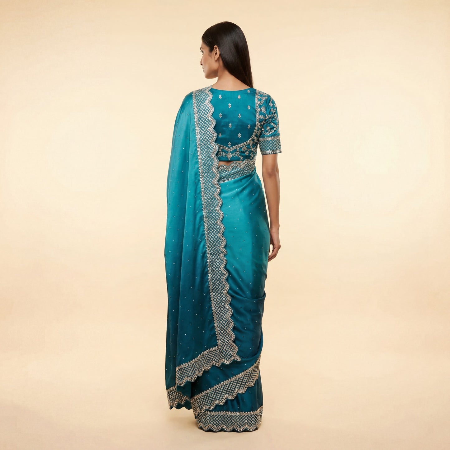 Teal Blue Satin Saree
