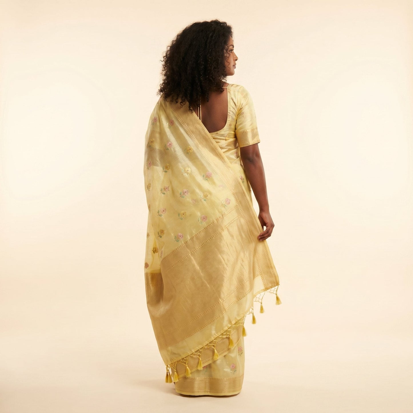 Radiant Yellow Silk Saree on model - back