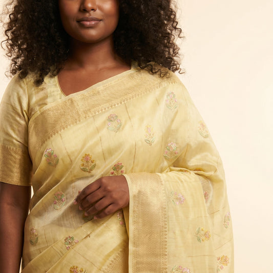 Radiant Yellow Silk Saree on model - detail