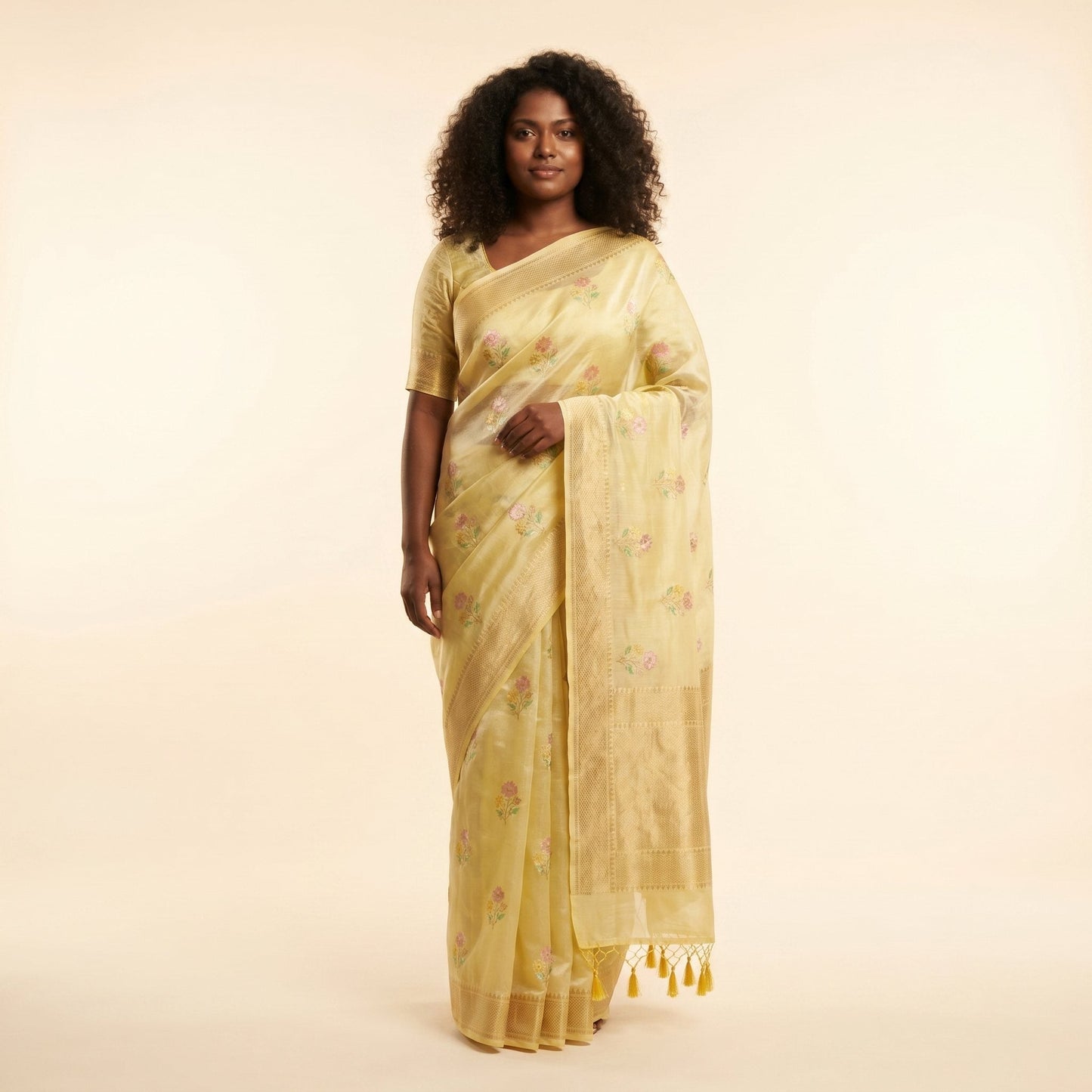 Radiant Yellow Silk Saree on model - front