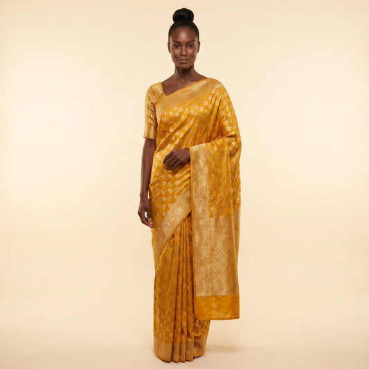 Radiant Yellow Silk Saree on model - front