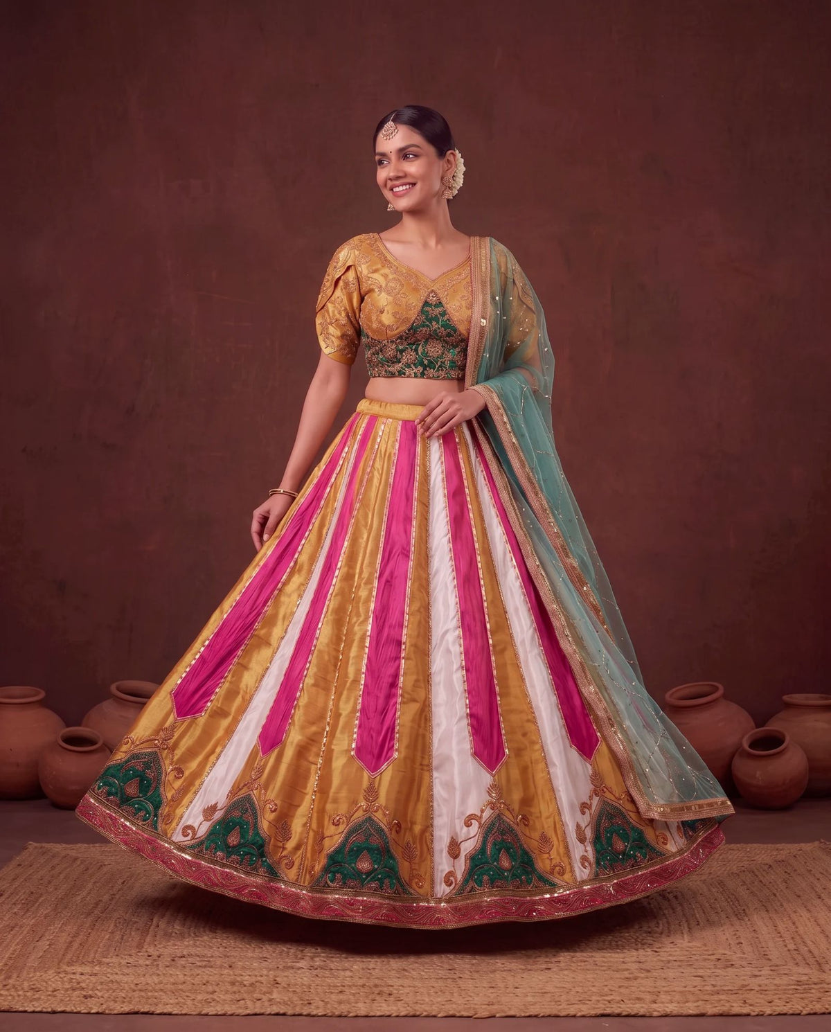 Multicolour lehenga, skirt flared