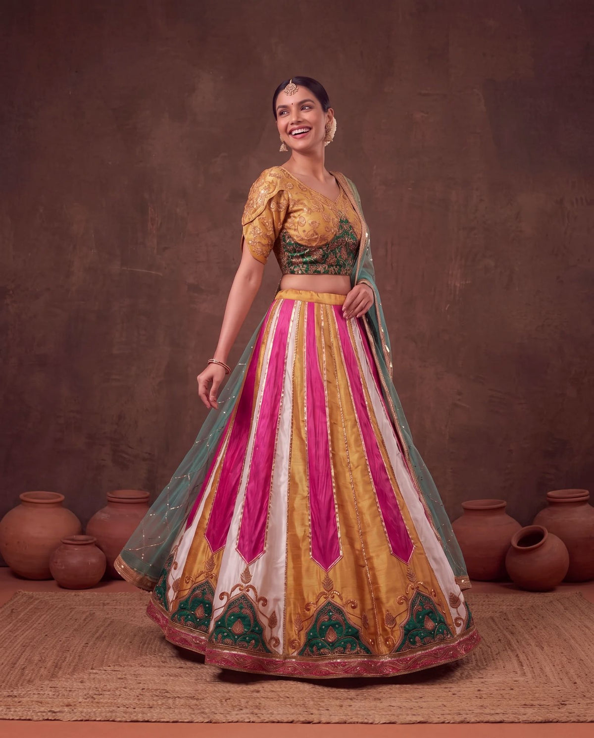 Multicolour lehenga, side view