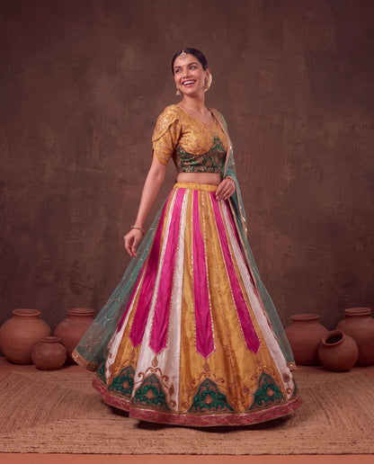 Multicolour lehenga, side view