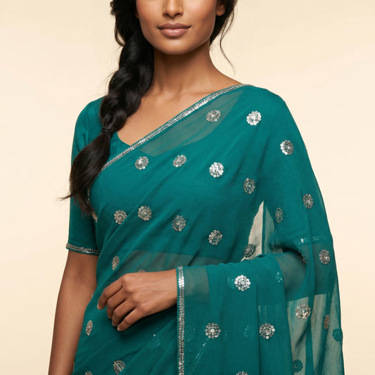 Sea Green Georgette Silk Saree