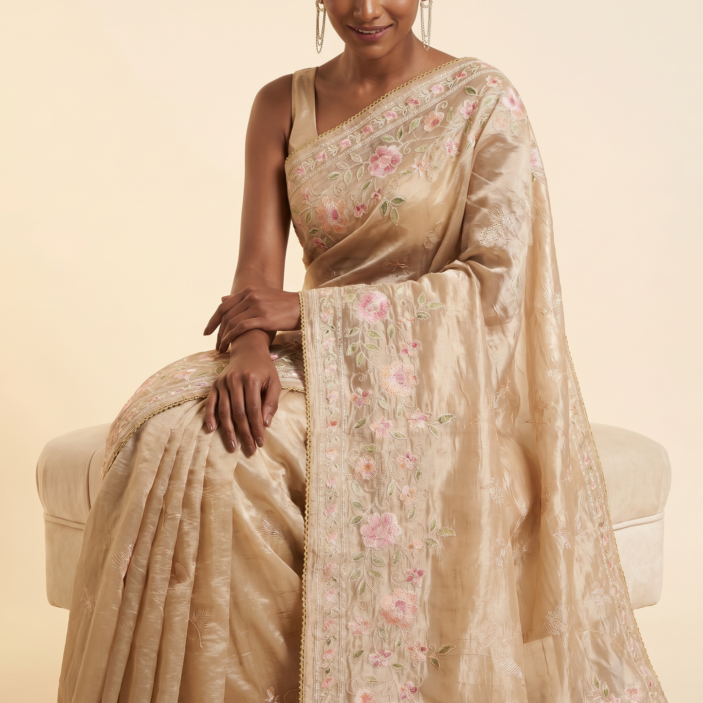 Elegant Beige Silk Saree