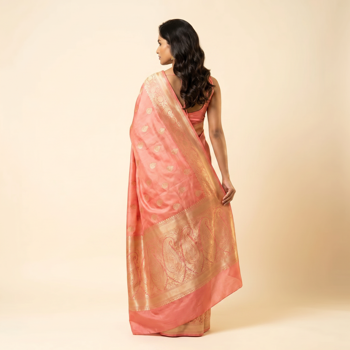 Peach Pink Silk Zari Saree
