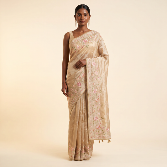 Elegant Beige Silk Saree