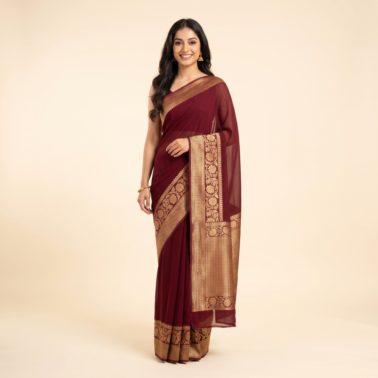 Maroon Georgette Saree