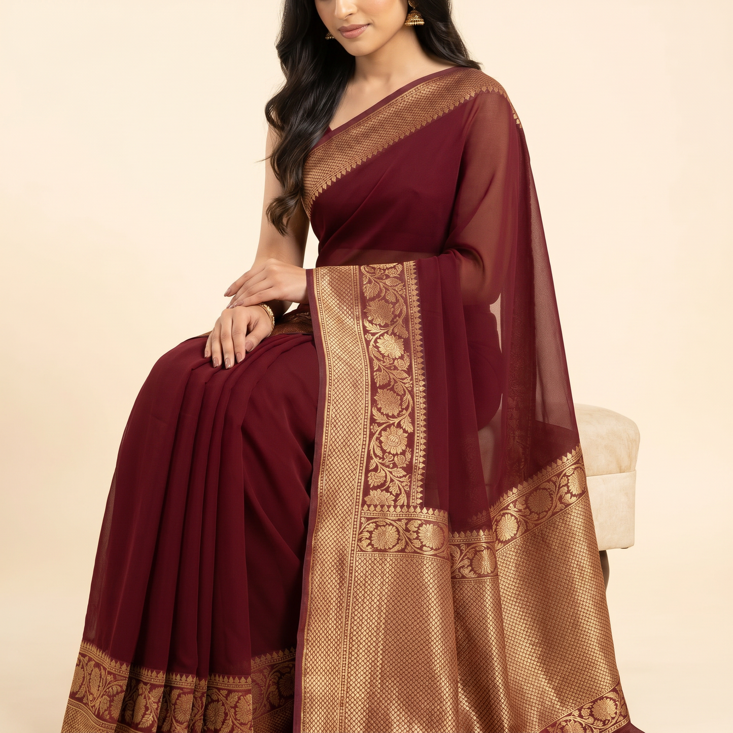 Maroon Georgette Saree