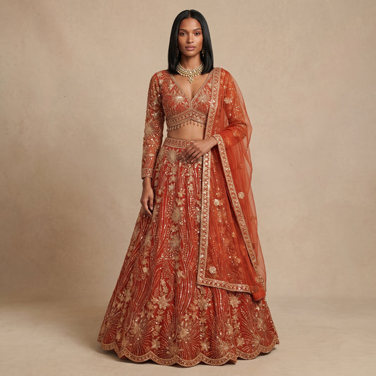 Orange Lehenga with Sequin
